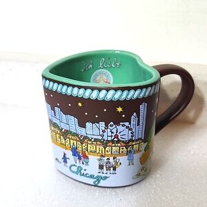 2018 Chicago Christkindlmarket Heart shaped mug. Brown/Seafoam green inside